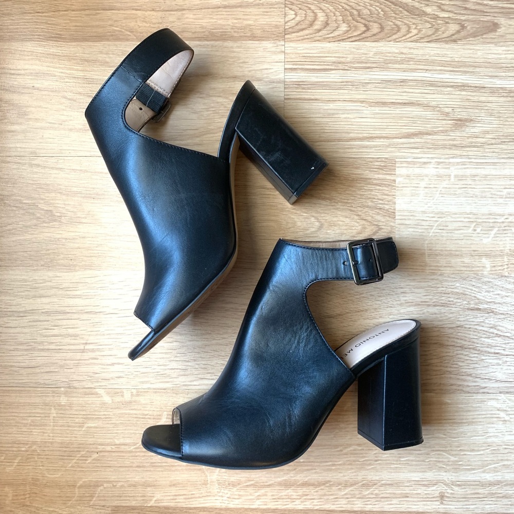 Antonio Melani Black Leather Block Heel 7.5